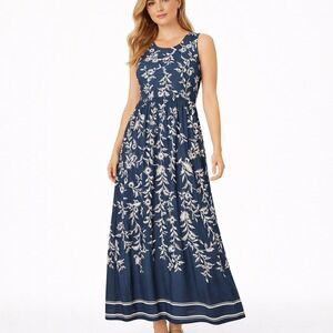 Soma Maxi Dress Womens S Blue Floral Sleeveless Stretch Vacation Resort Cruise